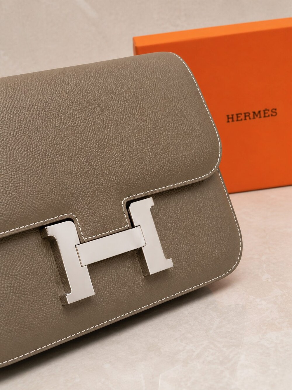 Hermes Etoupe Epsom Calfskin Constance Crossbody with Palladium Hardware - Picture 3 of 5